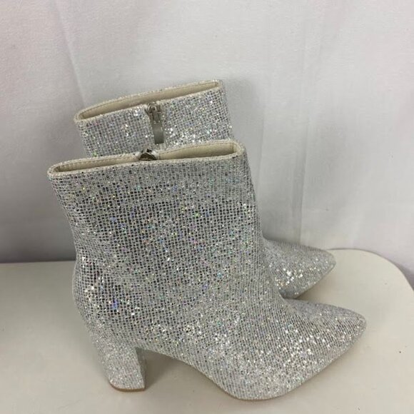 Sparkly Sliver Side Zip Ankle Pointed Toe Disco Boots  Women's Sz 9. - Picture 2 of 6